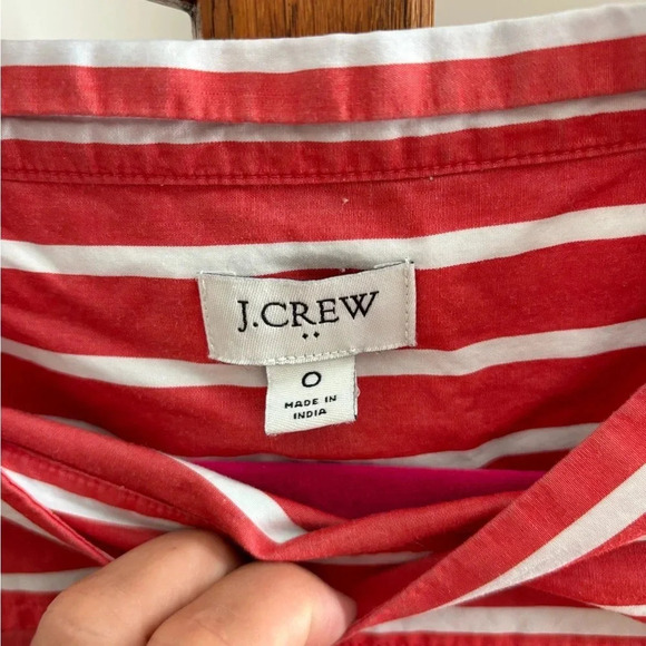 J Crew Size 0 Red & White Striped Preppy Cotton Long Sleeve Blouse - Picture 2 of 4